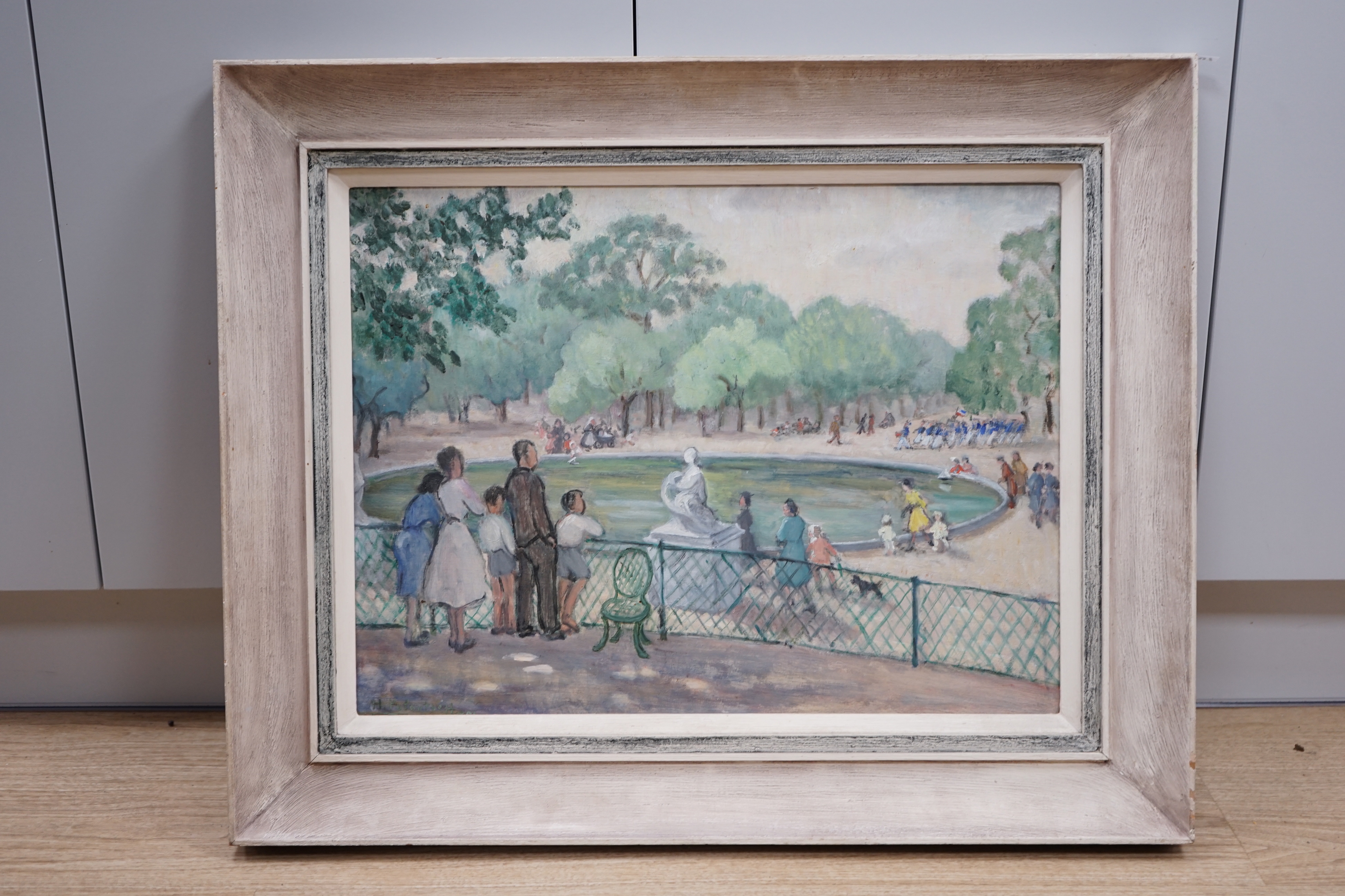 Helene Polovtsoff (Russian, 1888-1975), oil on board, Figures in a park, signed, 45 x 59cm